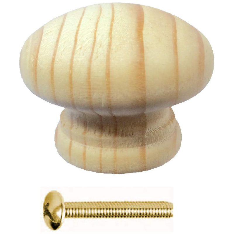 WOODEN KNOB+BOLT D25 PINE/UNFIN by MERRIWAY