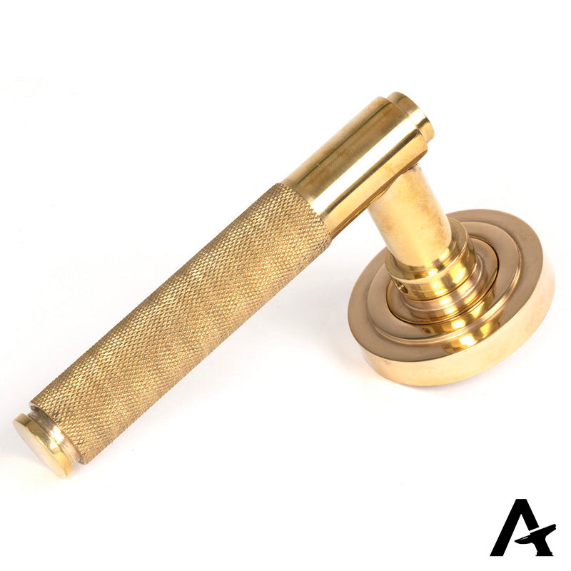 BROMPTON LEVER HANDLE+ROSE UNSPRUNG ART DECO 125x53x70 PBR - 50608 by MARCHES (ANVIL) ARCHITECTURAL HARDWARE