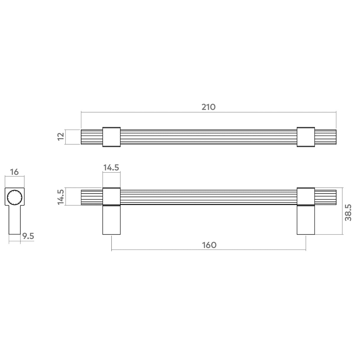 H&H HUXLEY PULL HANDLE 160HC 210x16x39 MBK - GHUXP160MBL