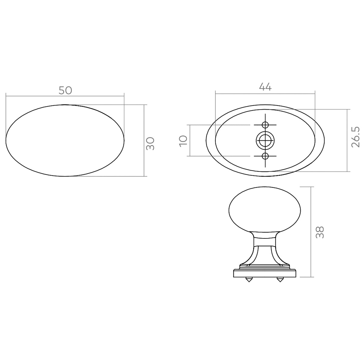 H&H GREENWICH OVAL KNOB 50x44x38 BNP - GGRK038BN