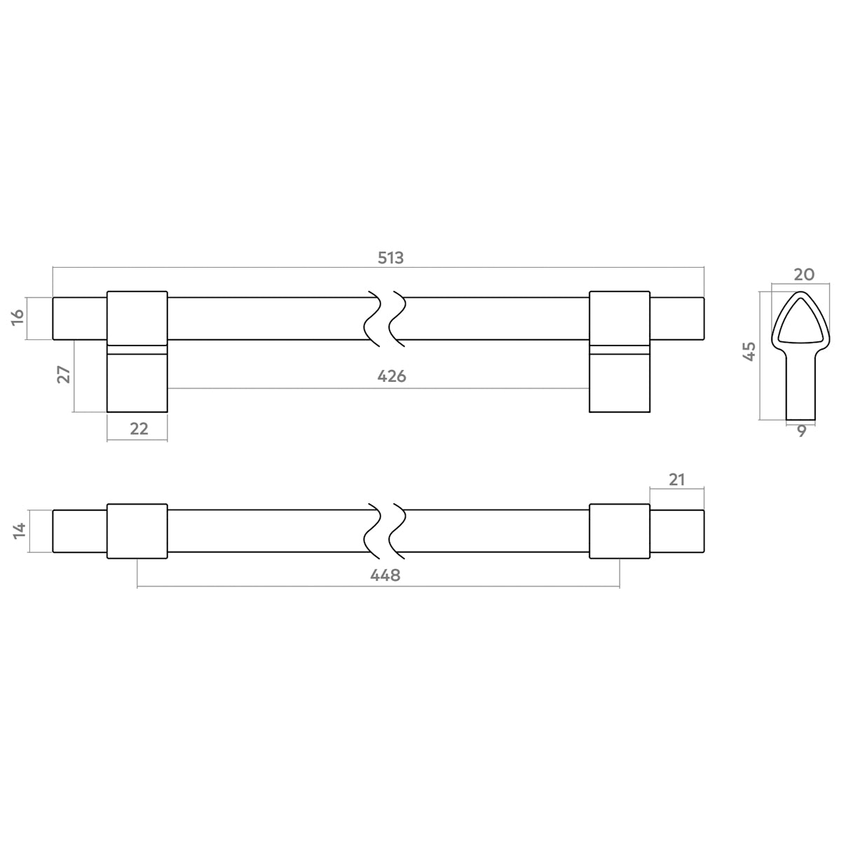 H&H ASPEN PULL HANDLE 448HC 513x20x45 BSB - GASP448BSB