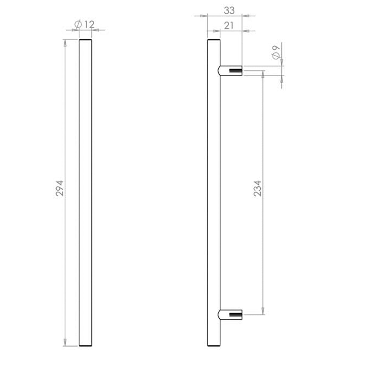 T BAR CABINET HANDLE 234HC D12x294x33 PSS