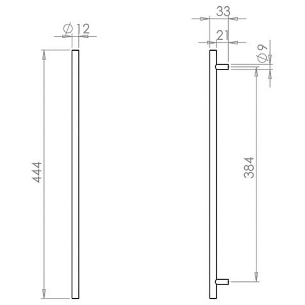 T BAR CABINET HANDLE 384HC D12x444x33 PSS