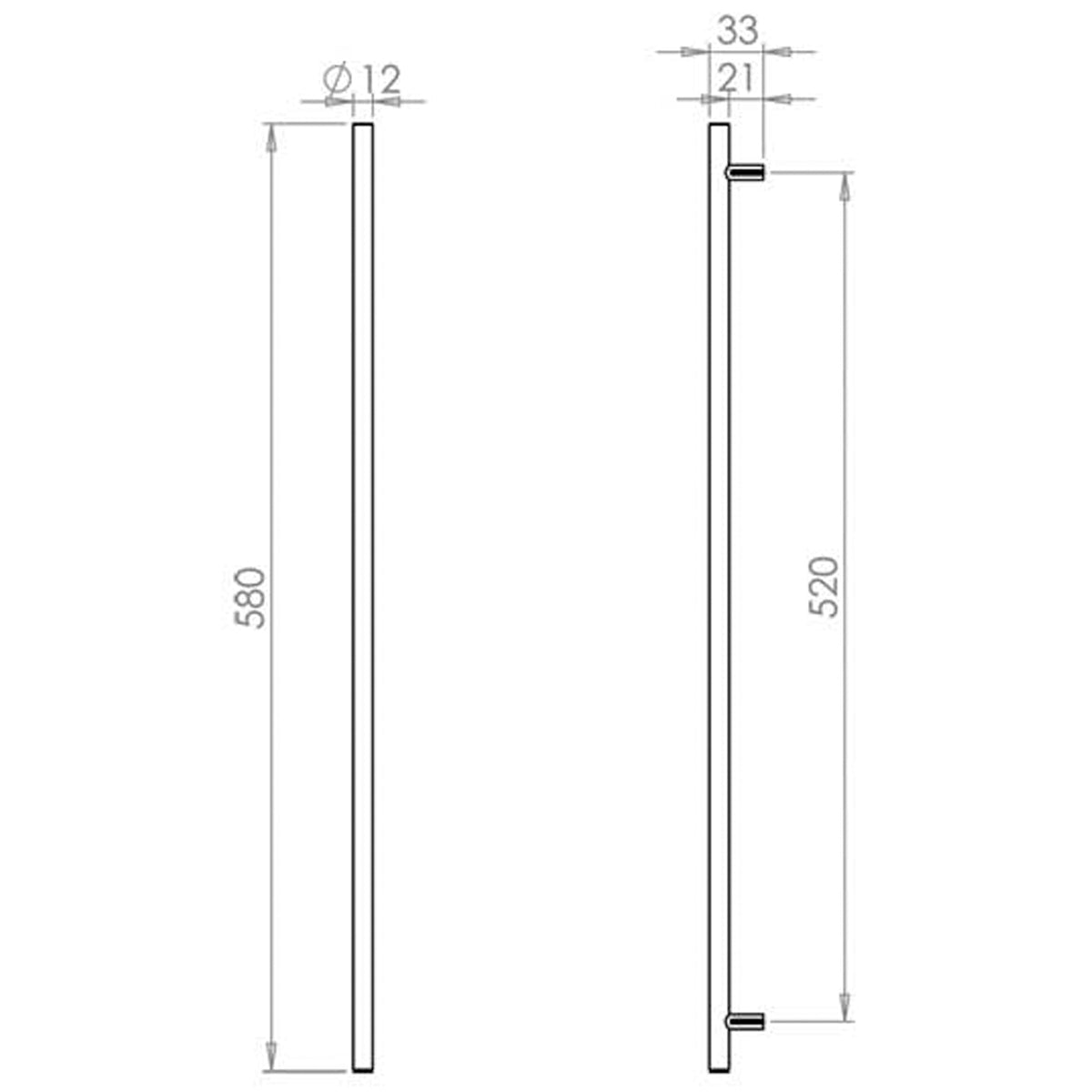 T BAR CABINET HANDLE 520HC D12x580x33 PSS