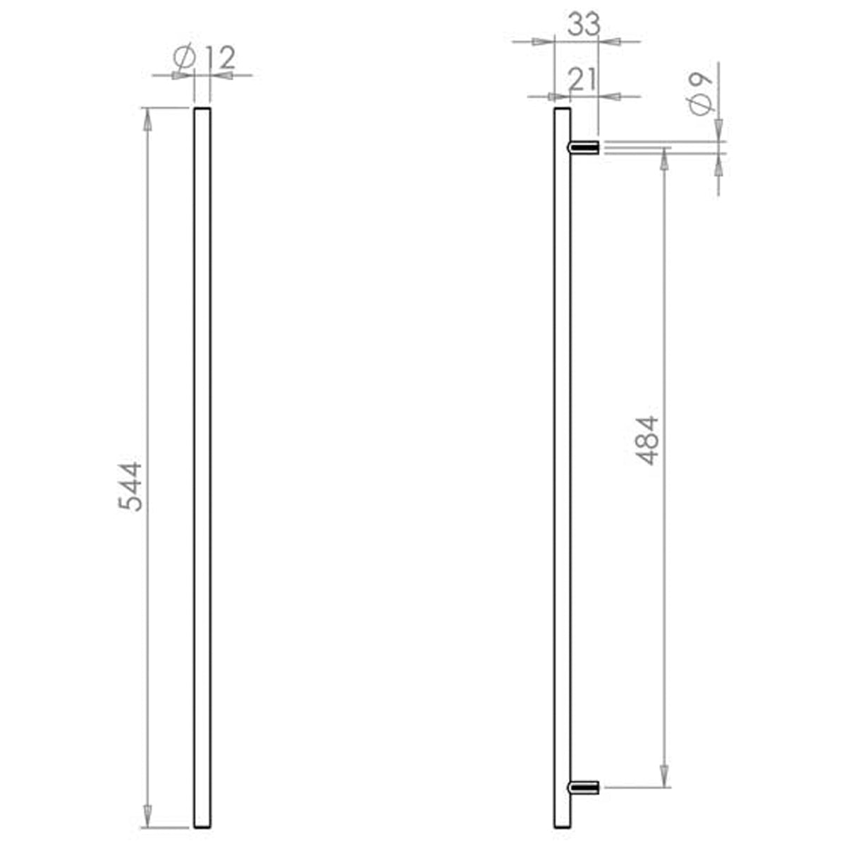 T BAR CABINET HANDLE 484HC D12x544x33 SSS
