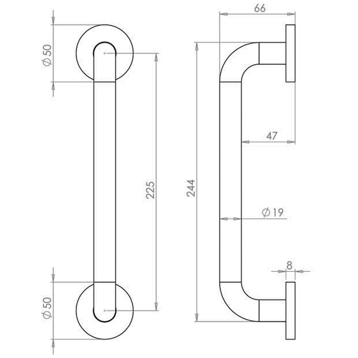 PULL HANDLE+ROSE 225HC D19x244x66 SAA J1055
