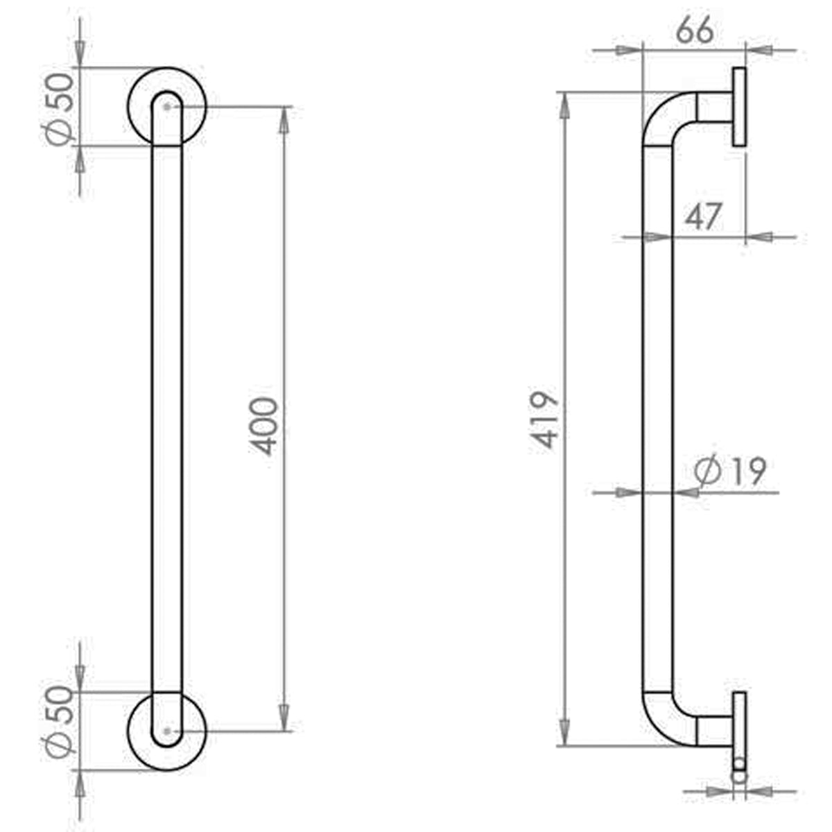PULL HANDLE+ROSE 400HC D19x419x66 SAA J1058