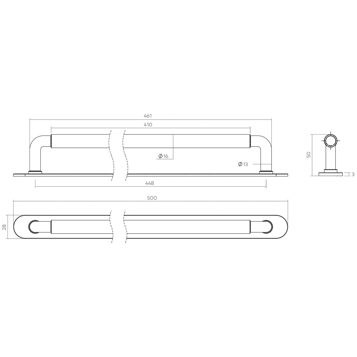 H&H OKUS PULL HANDLE & BACKPLATE 448HC 500x28x50 PCP - GOKP448CP