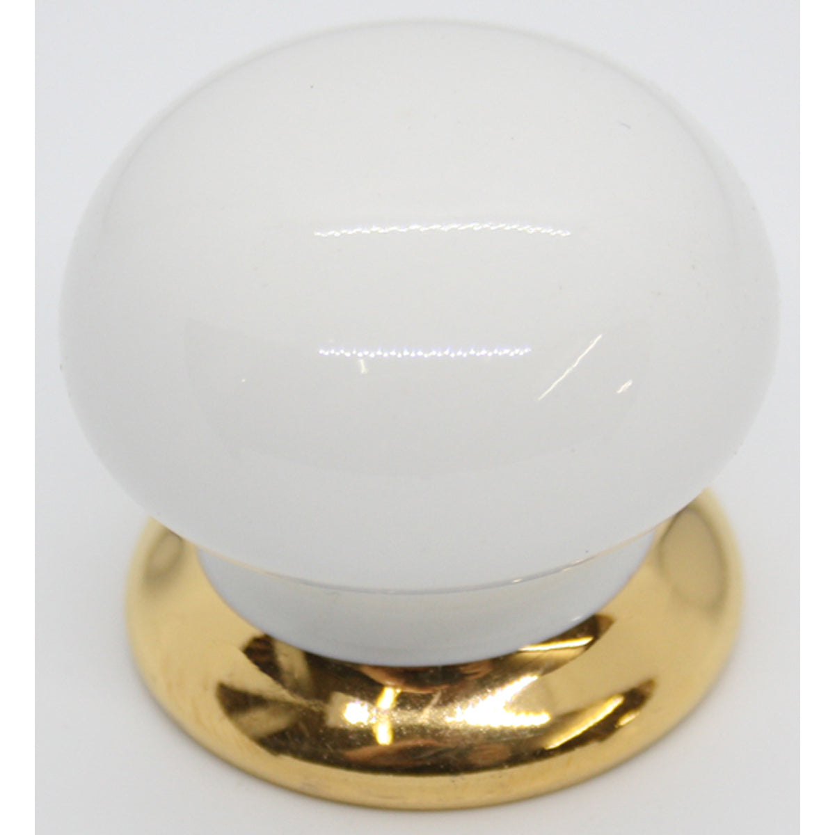 PORCELAIN KNOB D35 WHI/GOLD BASE by GRINDCO 464 LTD