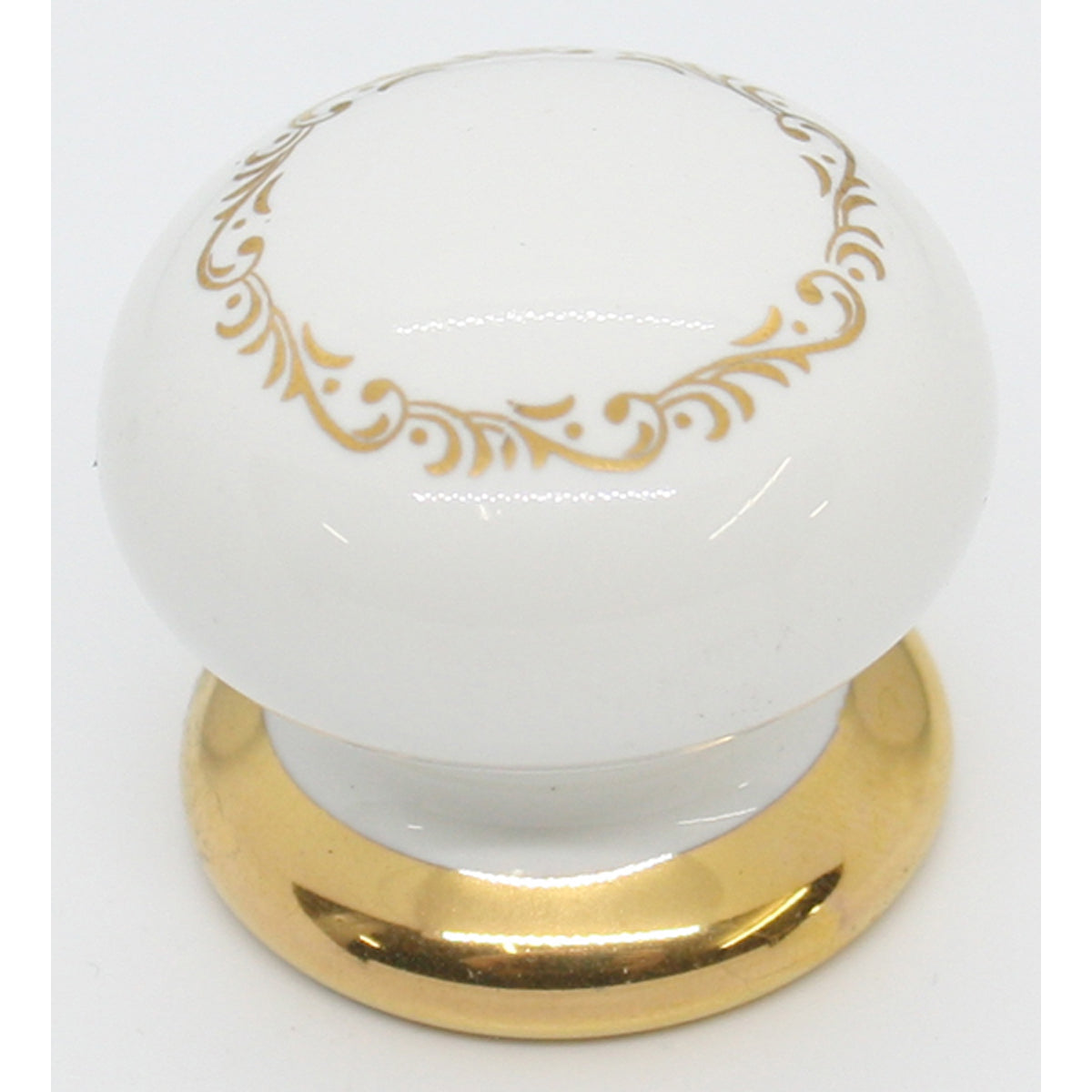 PORCELAIN KNOB D35 WHI/WINDSOR GOLD by GRINDCO 464 LTD