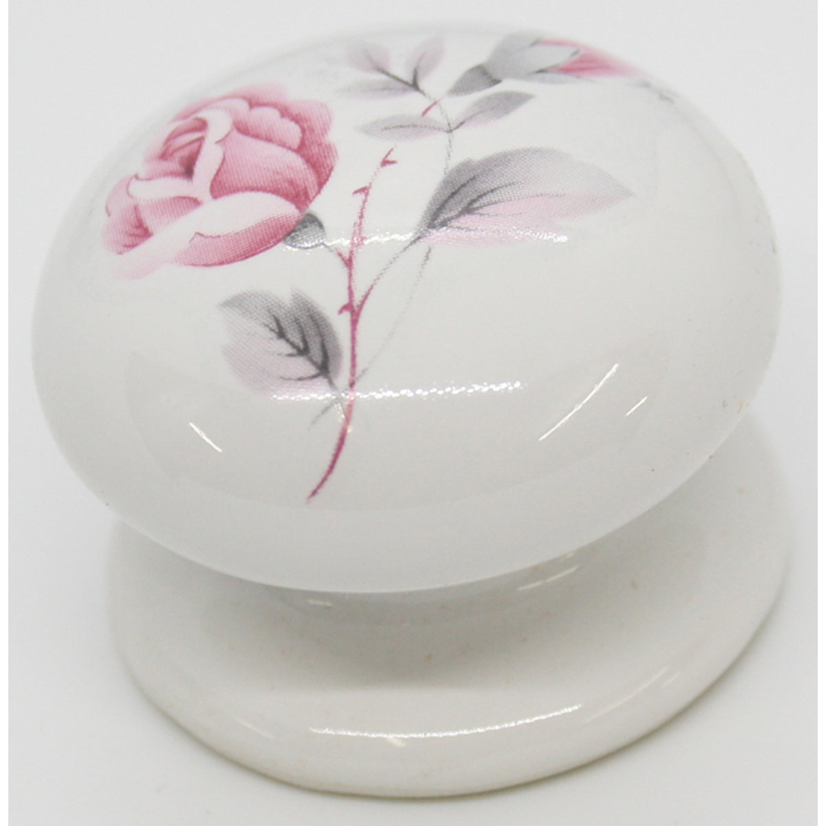 PORCELAIN KNOB D40 WHITE/JUNE ROSE by GRINDCO 464 LTD