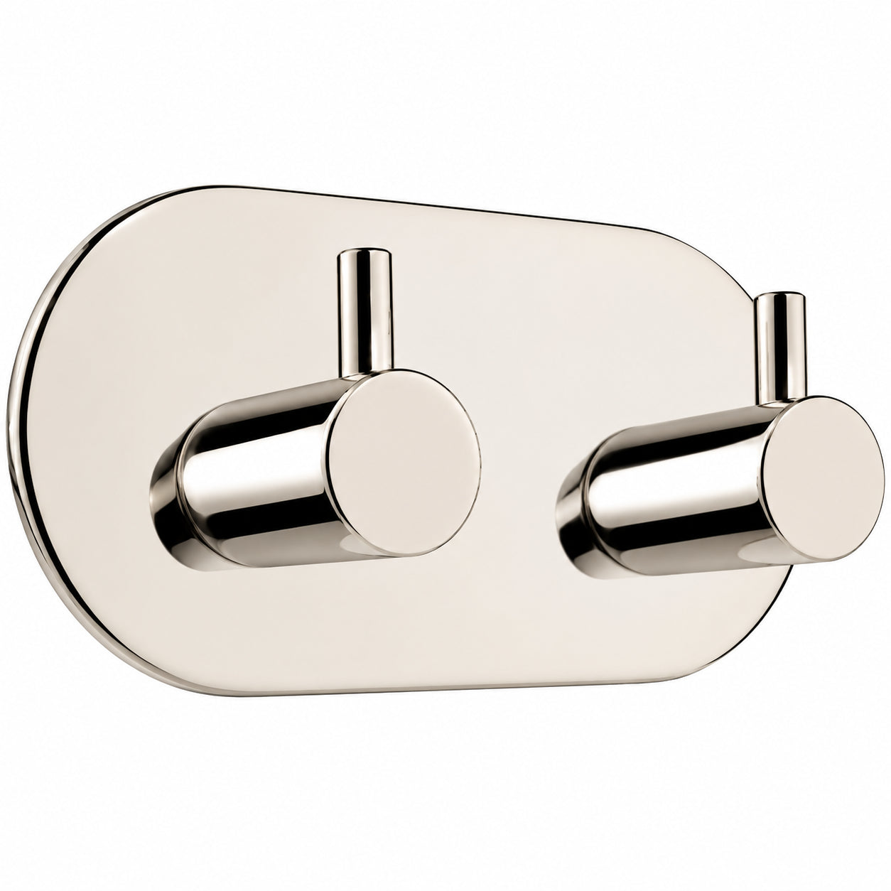Mirror-polished stainless steel wall-mounted rack with three cylindrical coat hooks and self-adhesive fixing