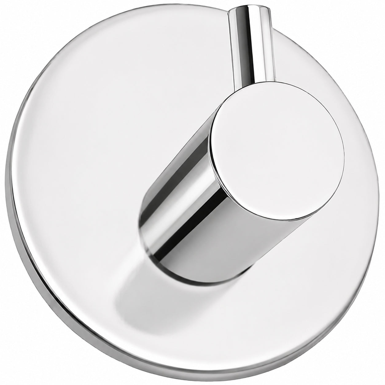Mirror-polished stainless steel wall-mounted rack with five cylindrical coat hooks and self-adhesive fixing