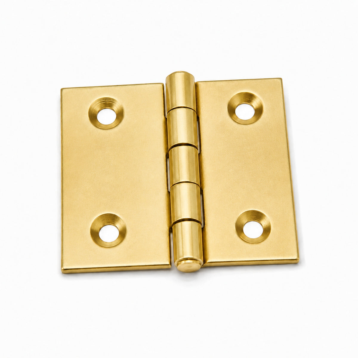 38 x 35mm electro brass plated steel butt hinge with fixed pin and four countersunk holes – supplied as 20 hinges or 10 pairs
