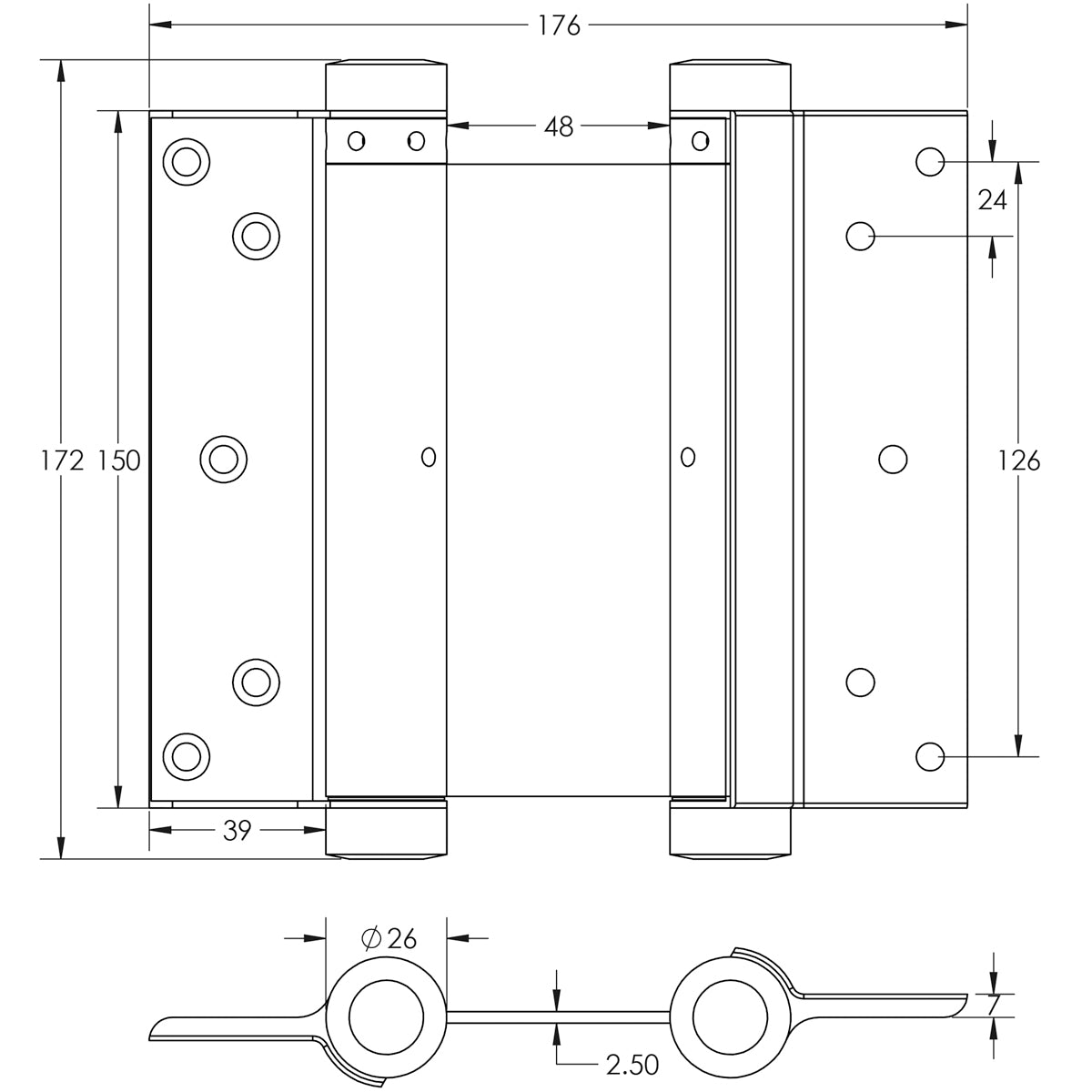 DOUBLE ACTION STEEL SPRING HINGE 150 GRY PR HG3005-6GY