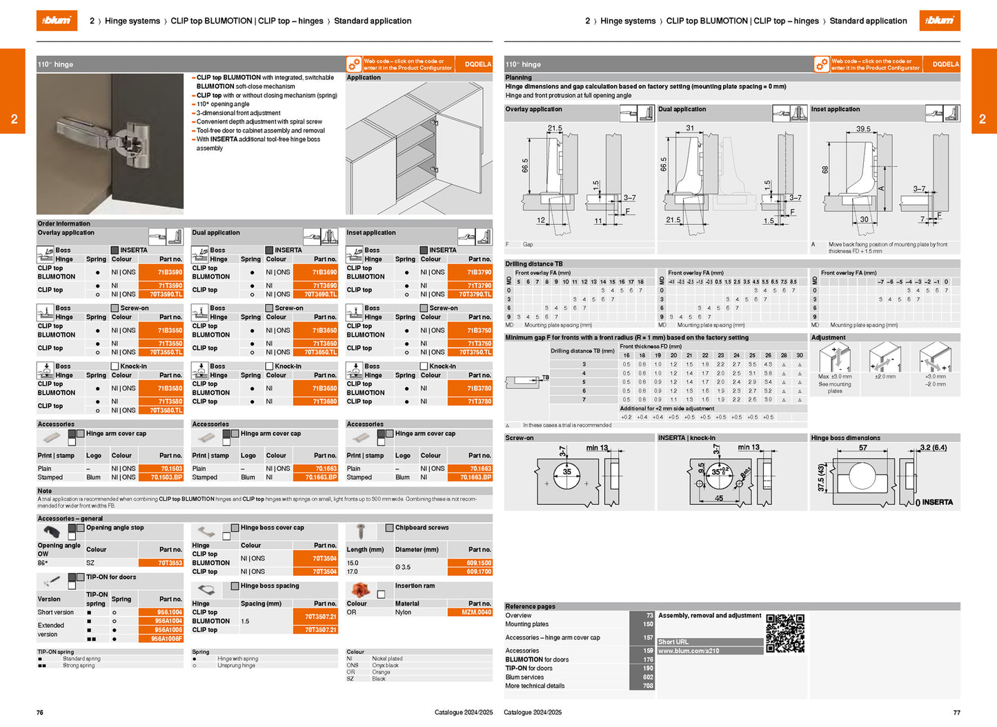 BLUM CLIP HINGE 110deg OVERLAY UNSPRUNG INSERTA by JULIUS BLUM UK LTD