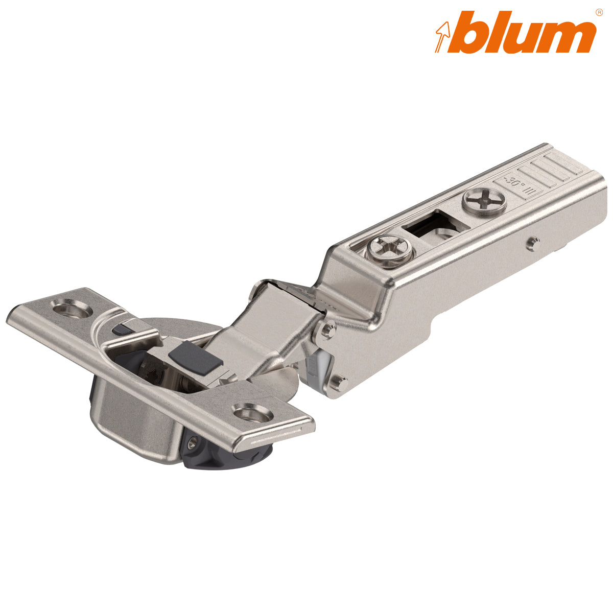 BLUM CLIP BLUMOTION ANGLED HINGE -30deg lll MAX OVERLAY SCREW-ON by JULIUS BLUM UK LTD