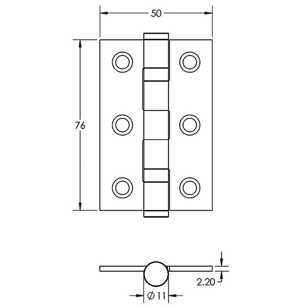 JEDO BALL BEARING HINGE G7 76x50x2.2 ST/BRZ J8502BR