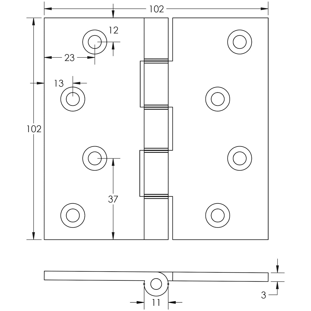 PROJECTION HINGE 102x102x3.0 BRS/PBR J9026PB