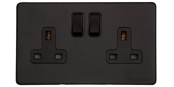VINTAGE RANGE Double socket 13Amp Matt Black by M MARCUS LTD