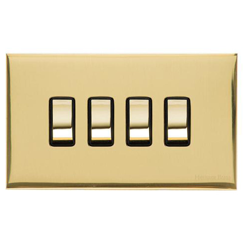 WINCHESTER 01 4G 2W ROCKER SWITCH, 148x088mm POLISHED BRASS/BLACK by M MARCUS LTD