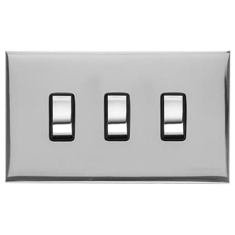 WINCHESTER 02 3G 2W ROCKER SWITCH TWIN PLATE, 148x088mm POLISHED CHROME/BLACK by M MARCUS LTD