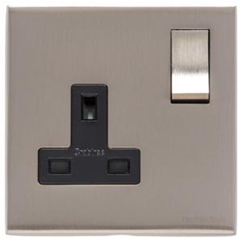 WINCHESTER 05 1G 13A SOCKET, 088x088mm SATIN NICKEL/BLACK by M MARCUS LTD