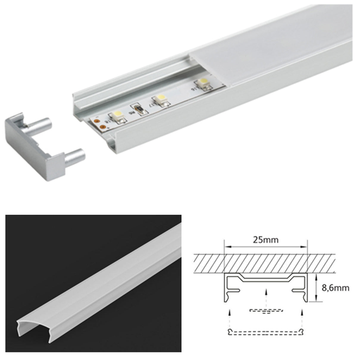 FES LED PROF SET 2000x25x8ALU/OPL by LEYTON LIGHTING