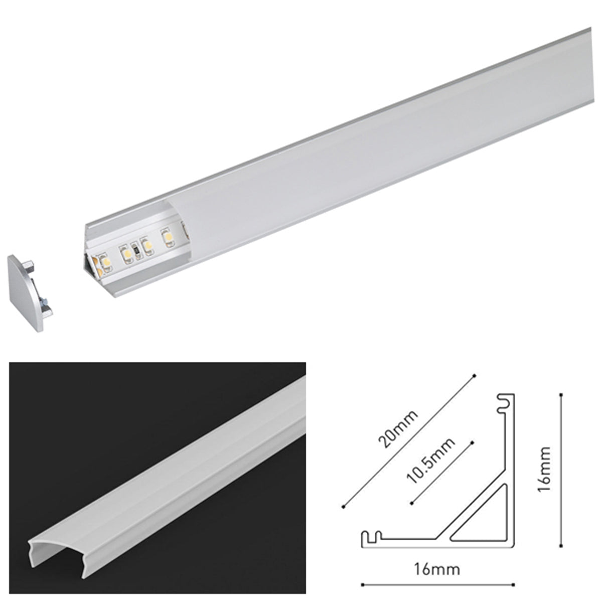 JQ LED PROF SET 2500x16x16 ALU/OPL by LEYTON LIGHTING