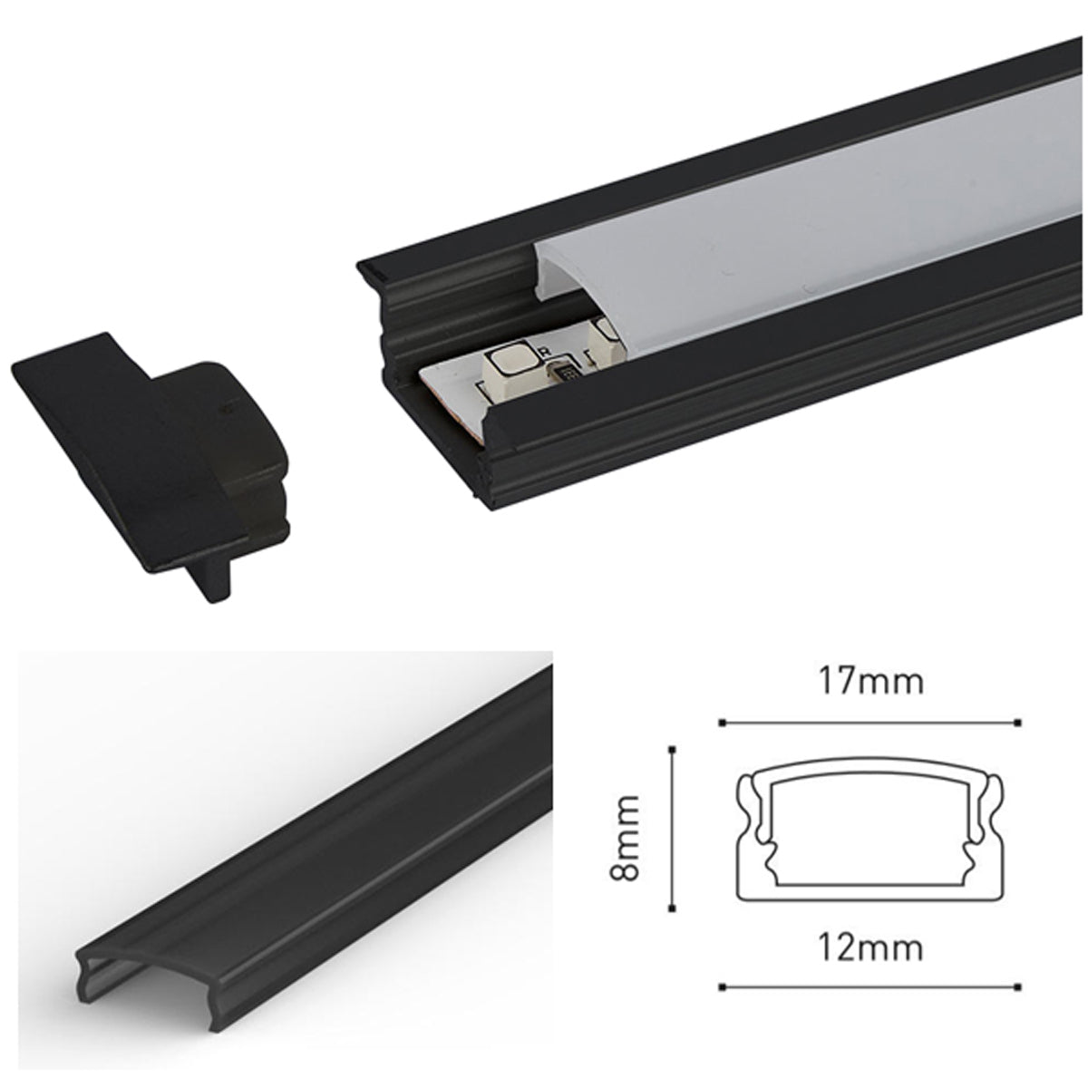 JS LED PROFILE SET 2500x17x8 BLK/BLK by LEYTON LIGHTING