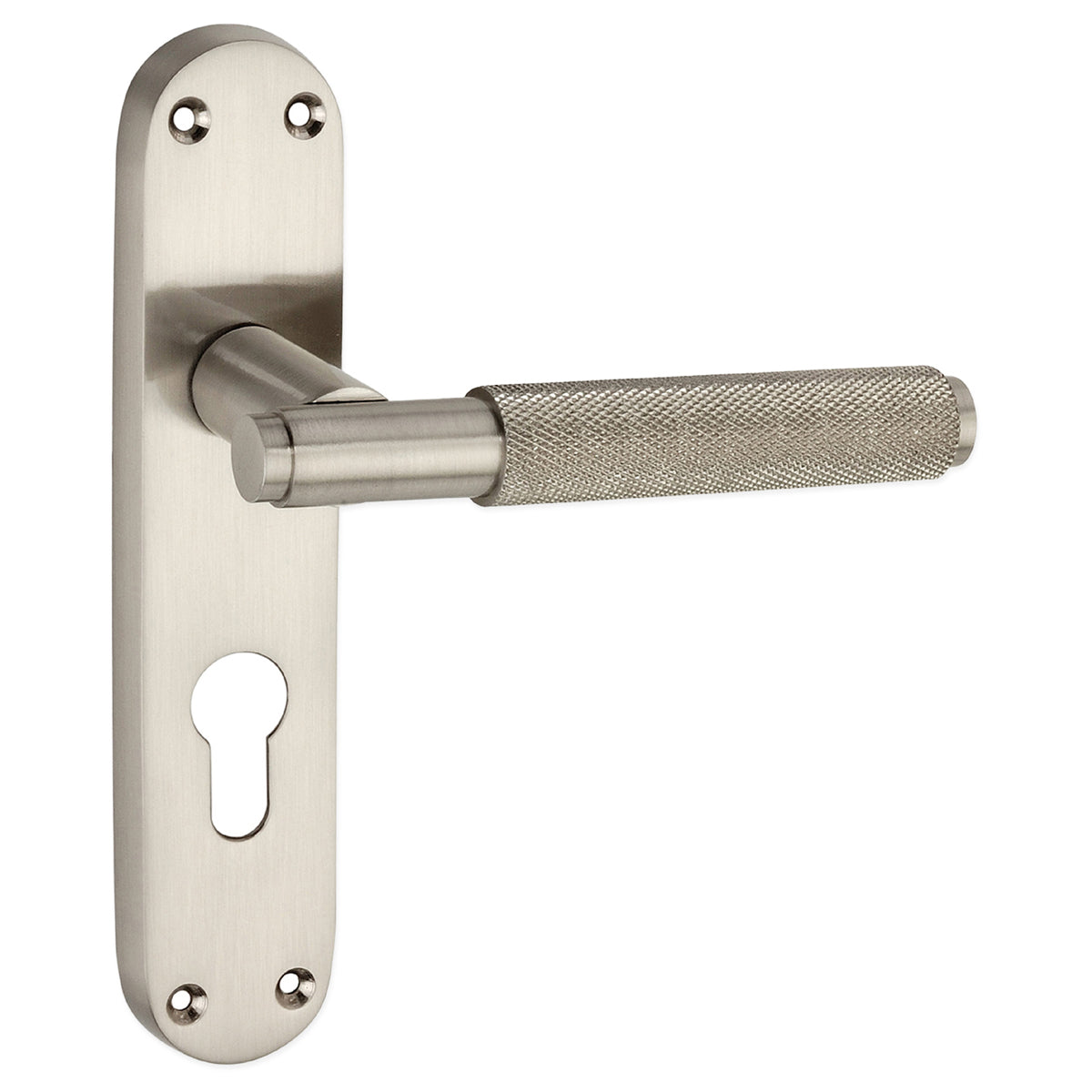 CONNAUGHT KNURLED LEVER ON BACKPLATE EURO 185x52x115 SNP by Spira Brass
