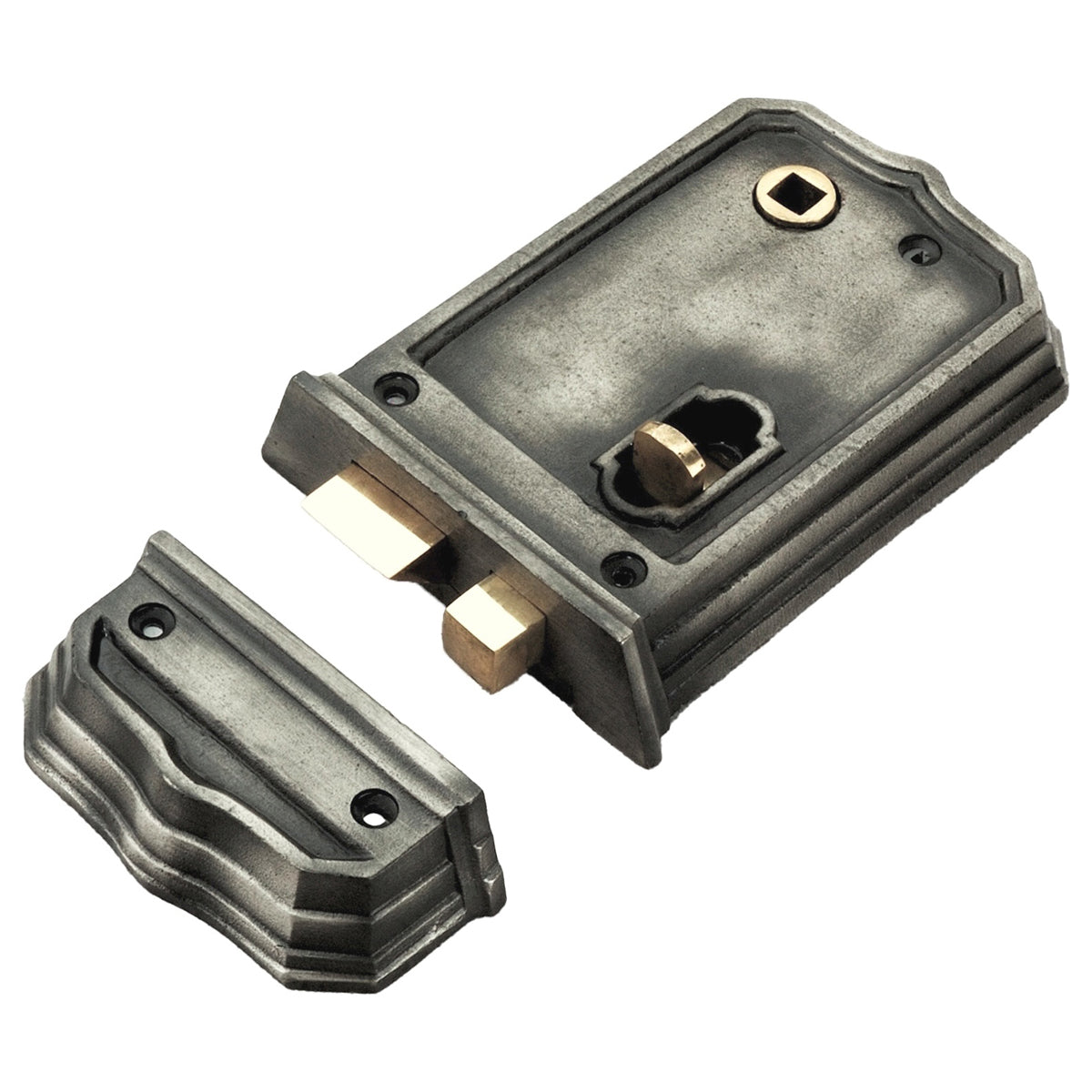 GOTHIC RIM LATCH 90x25x130 PEW by Spira Brass