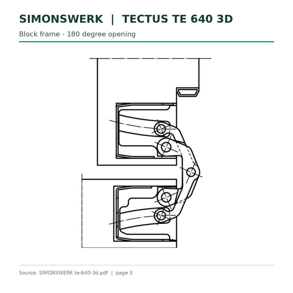SIMONSWERK TECTUS TE640 3D 240 x 32 mm technical drawing - Block frame opening at 180 degrees