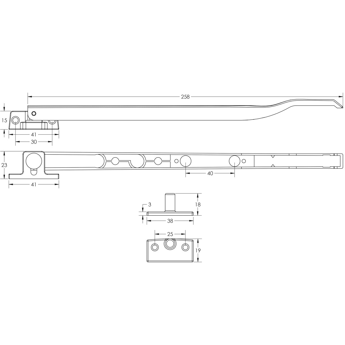 MODERN NON LOCKABLE WINDOW CASEMENT STAY 250 PBR JW77PB