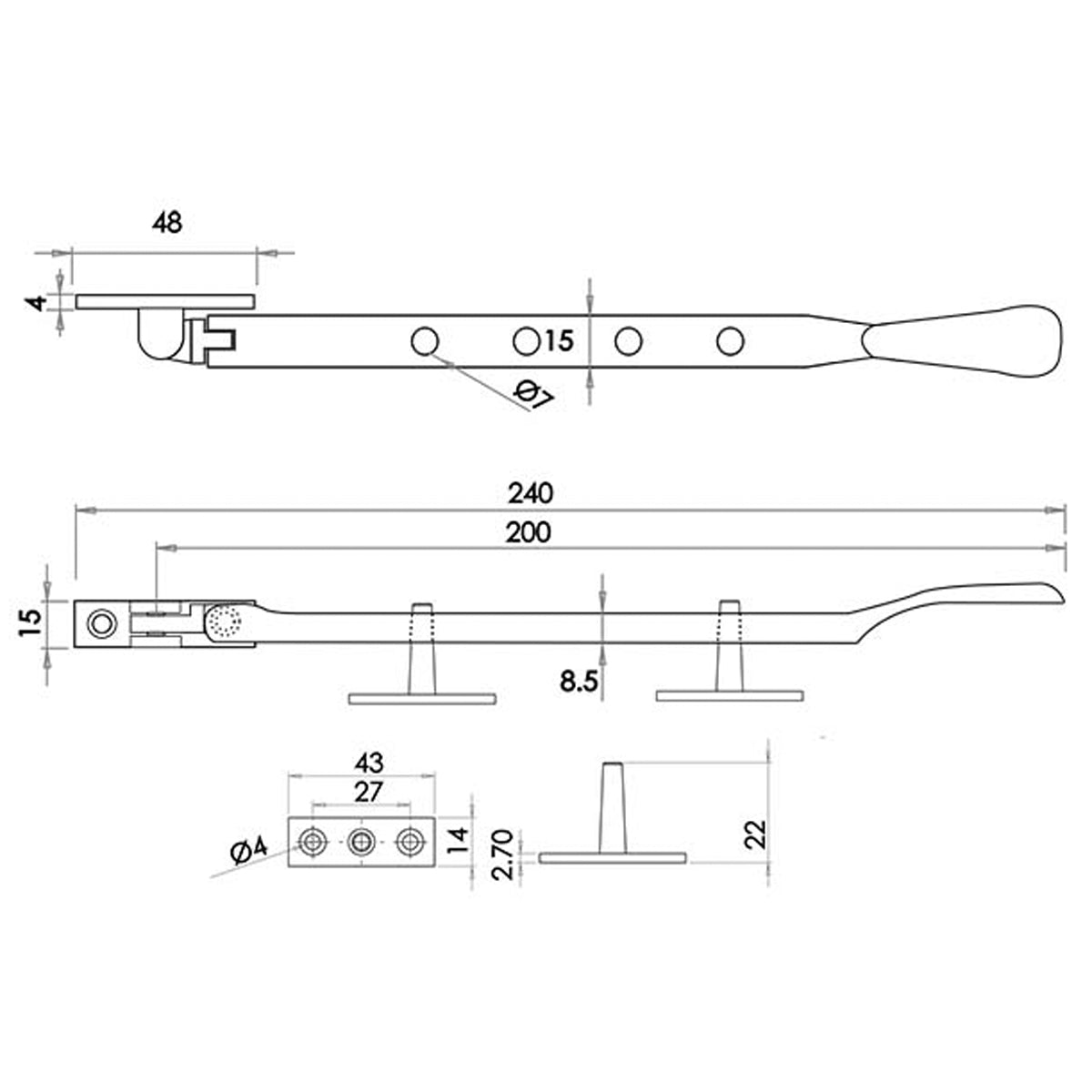 VICTORIAN CASEMENT WINDOW STAY 200 SCP JV44ASC