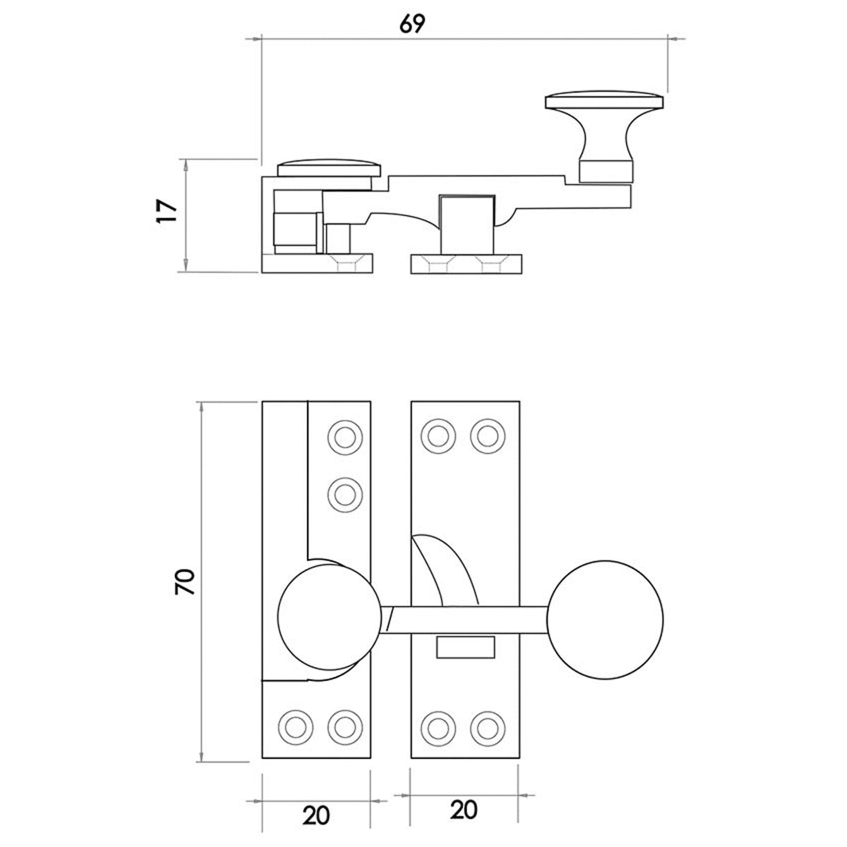 JEDO QUADRANT WINDOW SASH FASTENER 70 PCP JV83PC