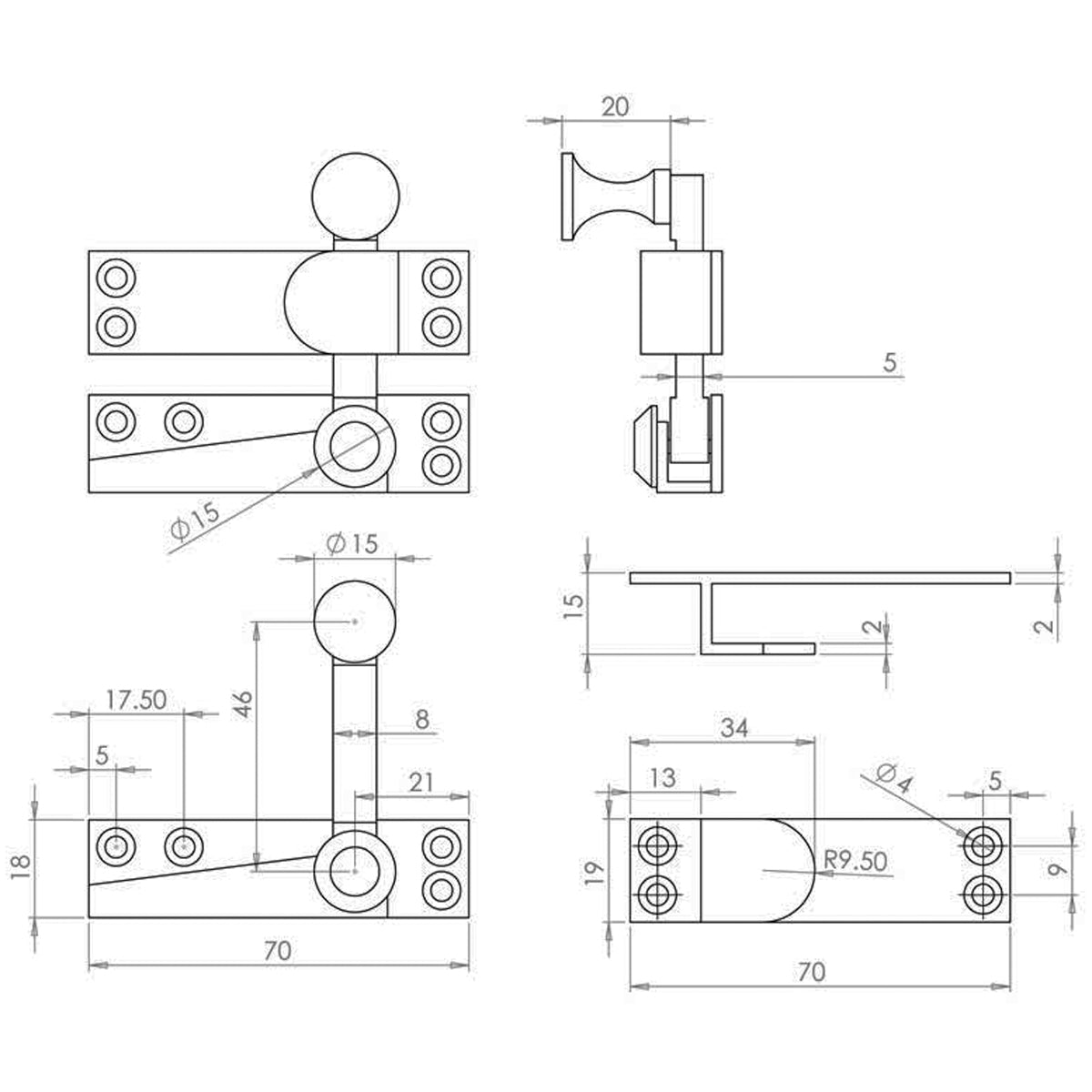 JEDO HEAVY QUADRANT WINDOW SASH FASTENER 70x20 PCP JV4200PC
