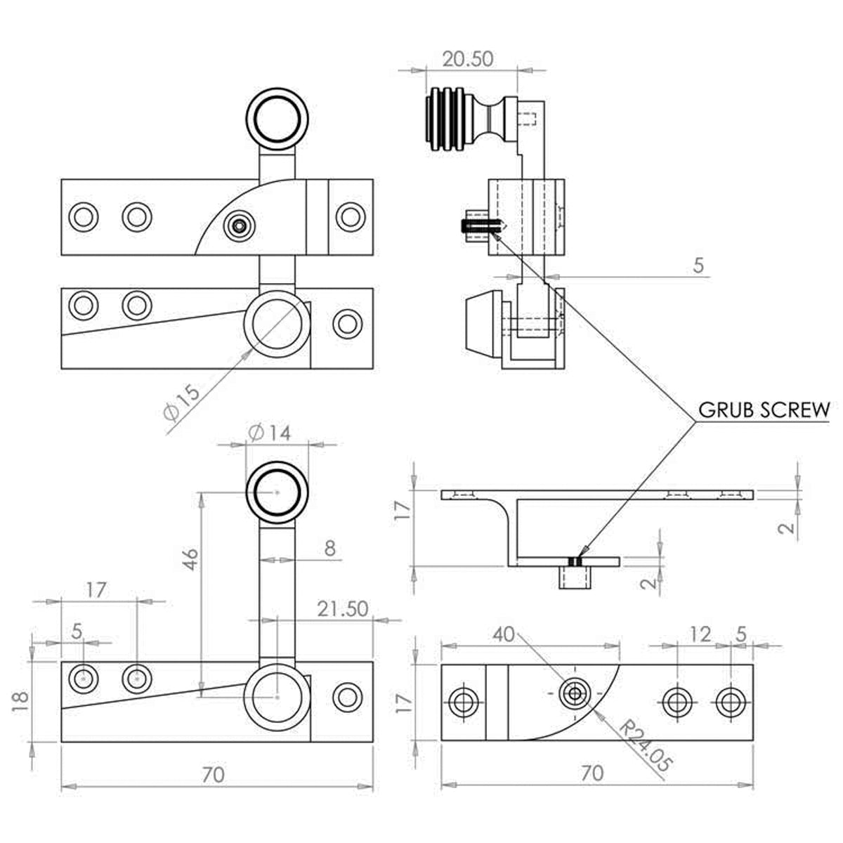 JEDO LOCKABLE QUADRANT SASH FASTENER 70x20 PCP JV4200LPC