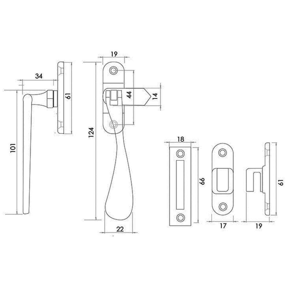 JEDO VICTORIAN WINDOW CASEMENT FASTENER 105 PBR JV301PB