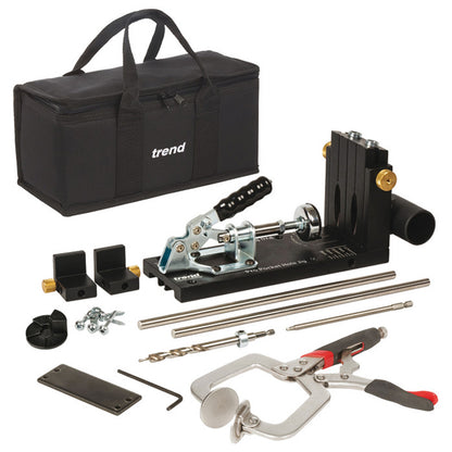 Trend PH/JIG/AK Pro Pocket Hole Jig Kit with face clamp, drill bit, square-drive bits and assorted screws