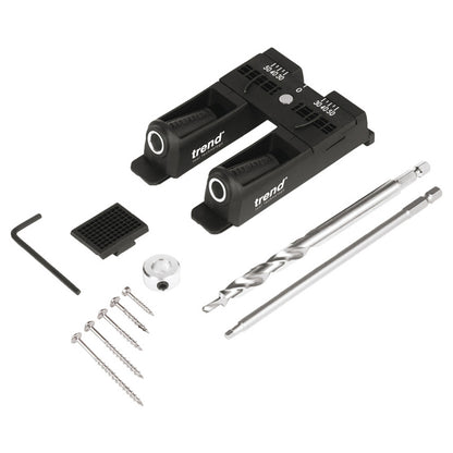 Trend PH/JIG/BK 3-in-1 pocket-hole jig kit with drill bit, driver bit, adaptor plate, screws and carry case