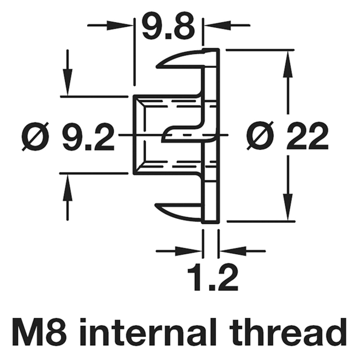 T-NUT M08 D22x09.8 ST/GLV x100