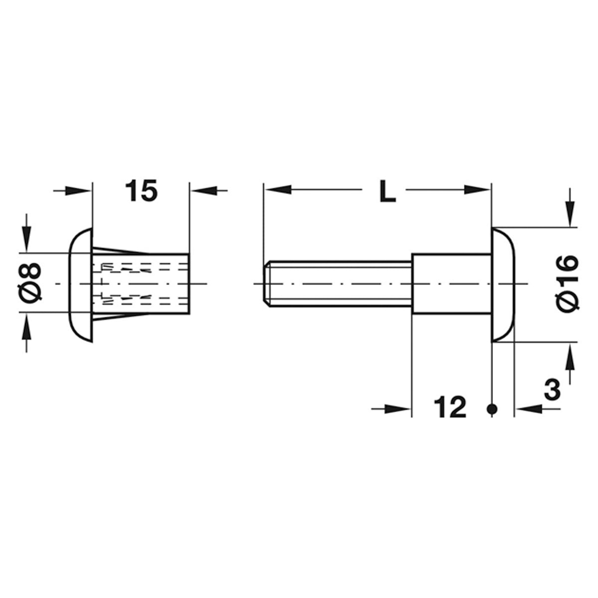 M6 CONNECT SCREW D16x30-39 BEI x100
