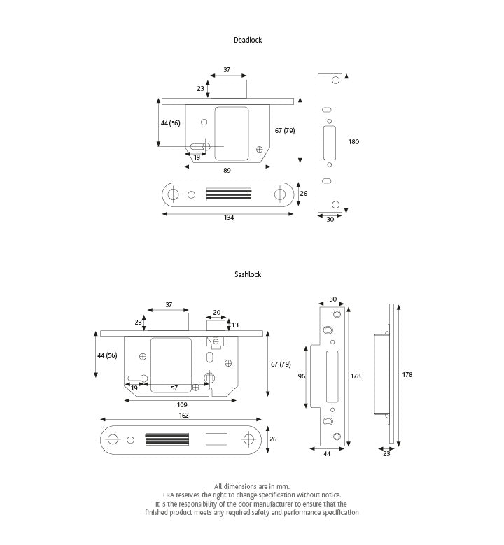 ERA Euro Profile Deadlock 64mm Satin | DF263-51