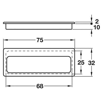 INSET HANDLE 75x32x12 ST/MBK
