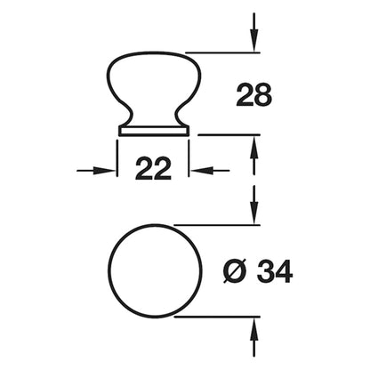 KNOB D34x28xD22 BCH/UNF