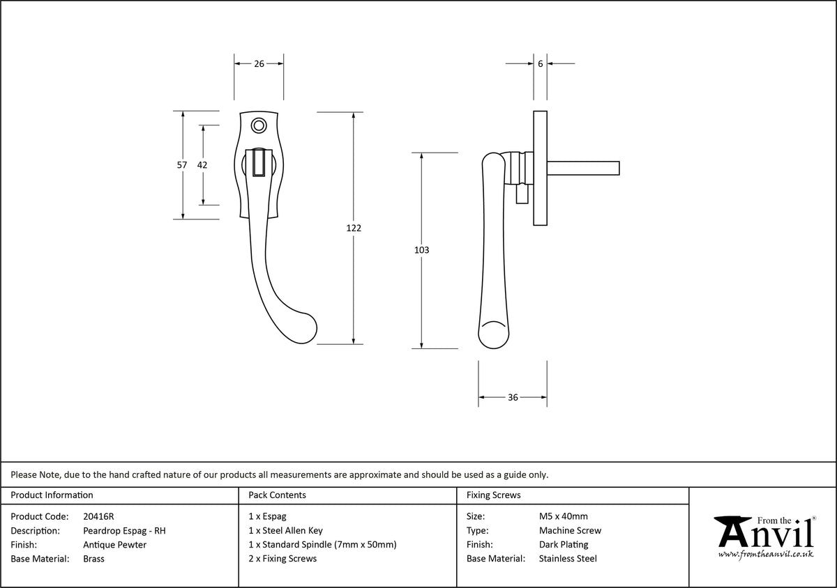 PEARDROP ESPAGNOLETTE RH 122x26x36 APW - 20416R by MARCHES (ANVIL) ARCHITECTURAL HARDWARE