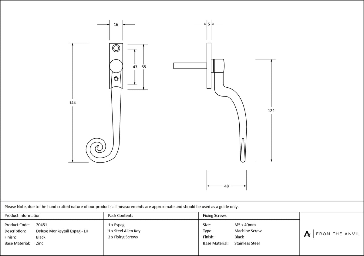 MONKEYTAIL ESPAGNOLETTE LH 144x16x48 BLK - 20451 by MARCHES (ANVIL) ARCHITECTURAL HARDWARE