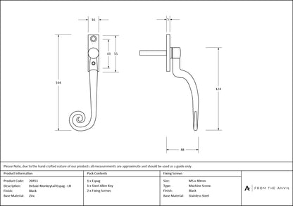 MONKEYTAIL ESPAGNOLETTE LH 144x16x48 BLK - 20451 by MARCHES (ANVIL) ARCHITECTURAL HARDWARE