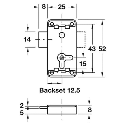 LEVER RIM LOCK 12.5 ST/EB